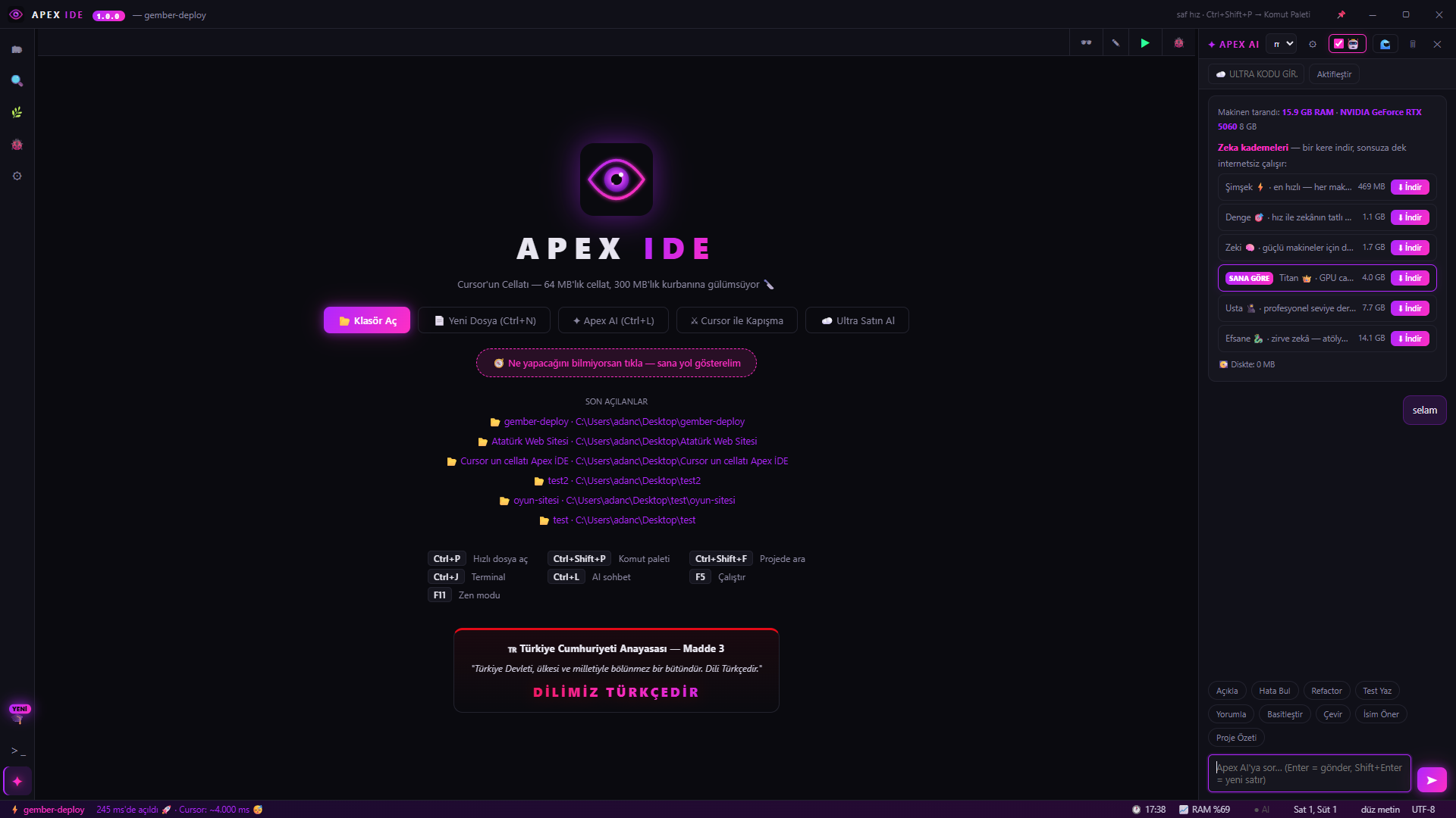 Apex IDE — Başlangıç ekranı