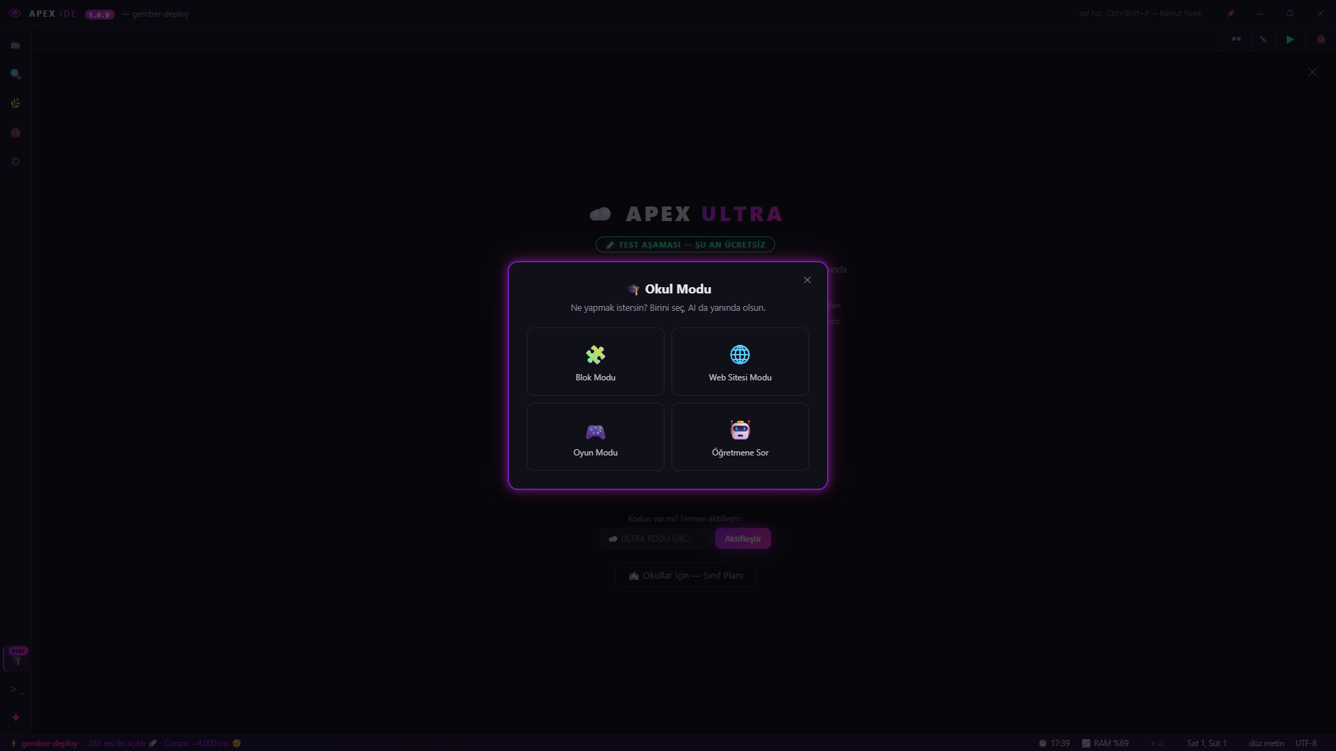 Apex IDE — Okul Modu