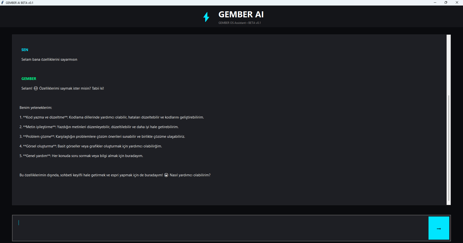 Gember AI — Sohbet ekranı